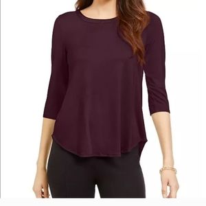 Sleeve Satin-Trim High-Low T-Shirt